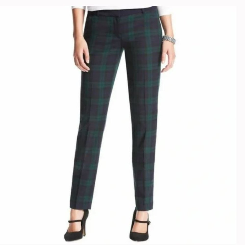 LOFT Green Plaid Ankle Pants